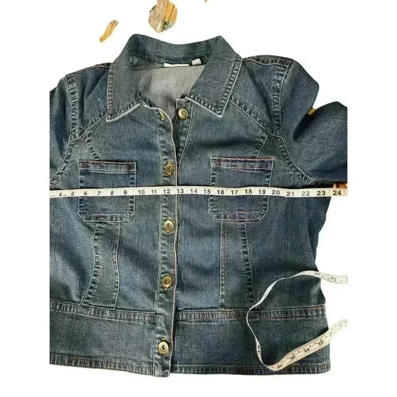 Susan Graver Jeans Stretch Denim Button Front Peplum Jacket Patch Pockets Sz XL - Picture 5 of 16